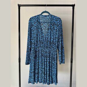 Mango (MNG) Blue Floral V-Neck Dress